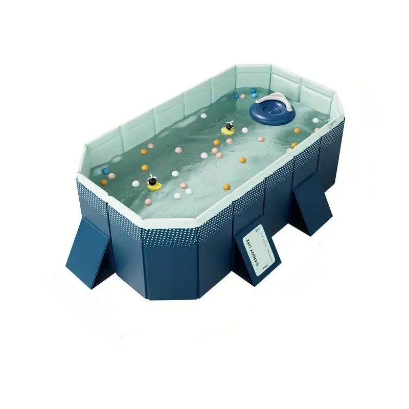 2.1m PVC Folding Pool Not Inflatable Outdoor Bathtub for Summer Cooling 1200L 310GAL Capacity Blue Durable Easy Setup for Patio Backyard Garden Beach Family Fun, Blue Color Options, PVC Material, Product Dimensions: 53.94 W x 82.68 D x 19.69 H