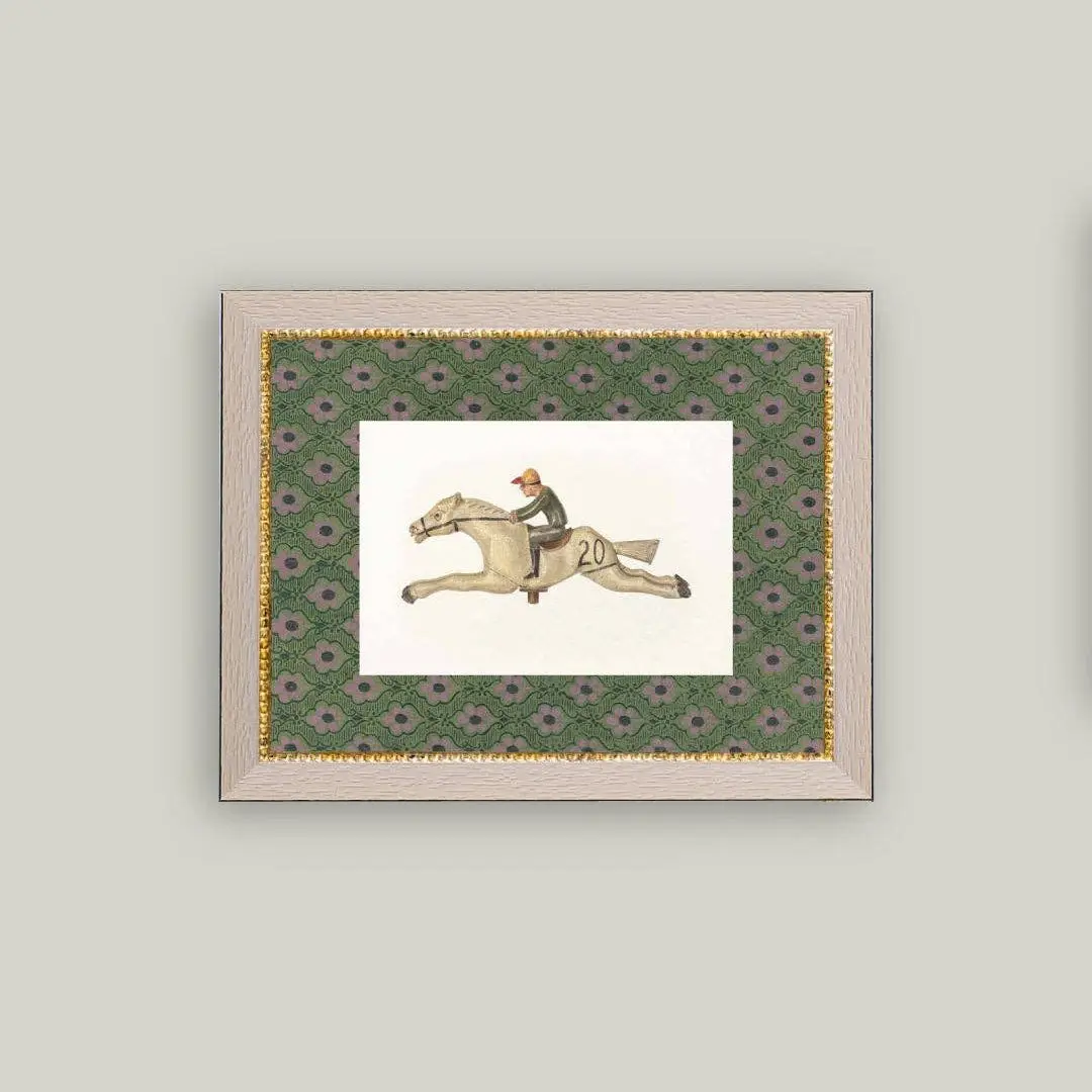 Toy Race Horse Framed Antique Print: 9x7