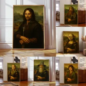 Funny Fellowship of The Rings Mona Lisa Style Lord of the Rings Poster, Gandalf Gimli Aragorn Frodo Gollum Legolas Printable Wall Art Decor Movie Poster