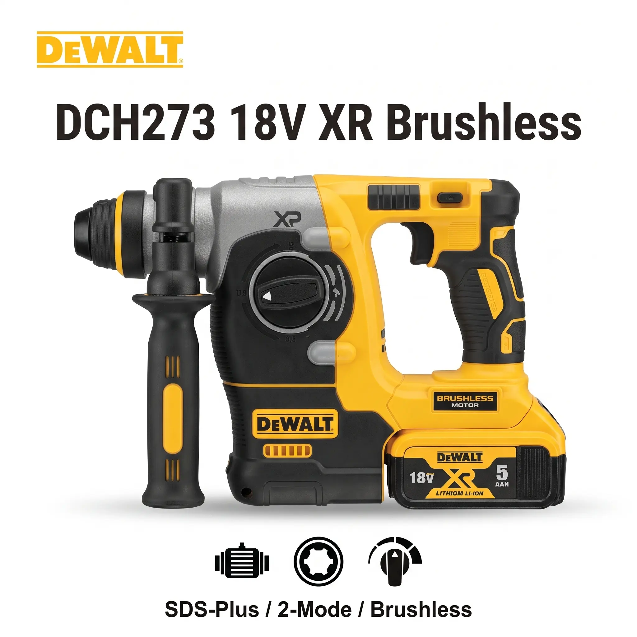 DEWALT DCH273 Brushless SDS-Plus Rotary Hammer Drill, 18V XR 20V MAX Cordless 2.1J Concrete Hammer, 2-Mode Heavy Duty Power Tool for Concrete, Masonry, Metal & Wood Drilling