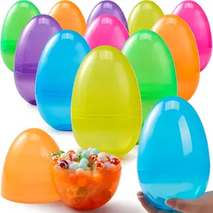 Easter Gift-12 Pcs 7" Jumbo Plastic Easter Eggs | Clear Assorted Colors | Empty Eggs for Treats, Party Favors, Basket Stuffers & Classroom Prizes