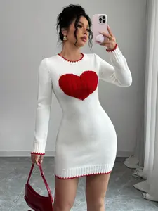 Autumn/Winter Christmas Valentine's Day New Fashion Heart & Color Block Knitted Sweater Dress Fall Cloth For Women
