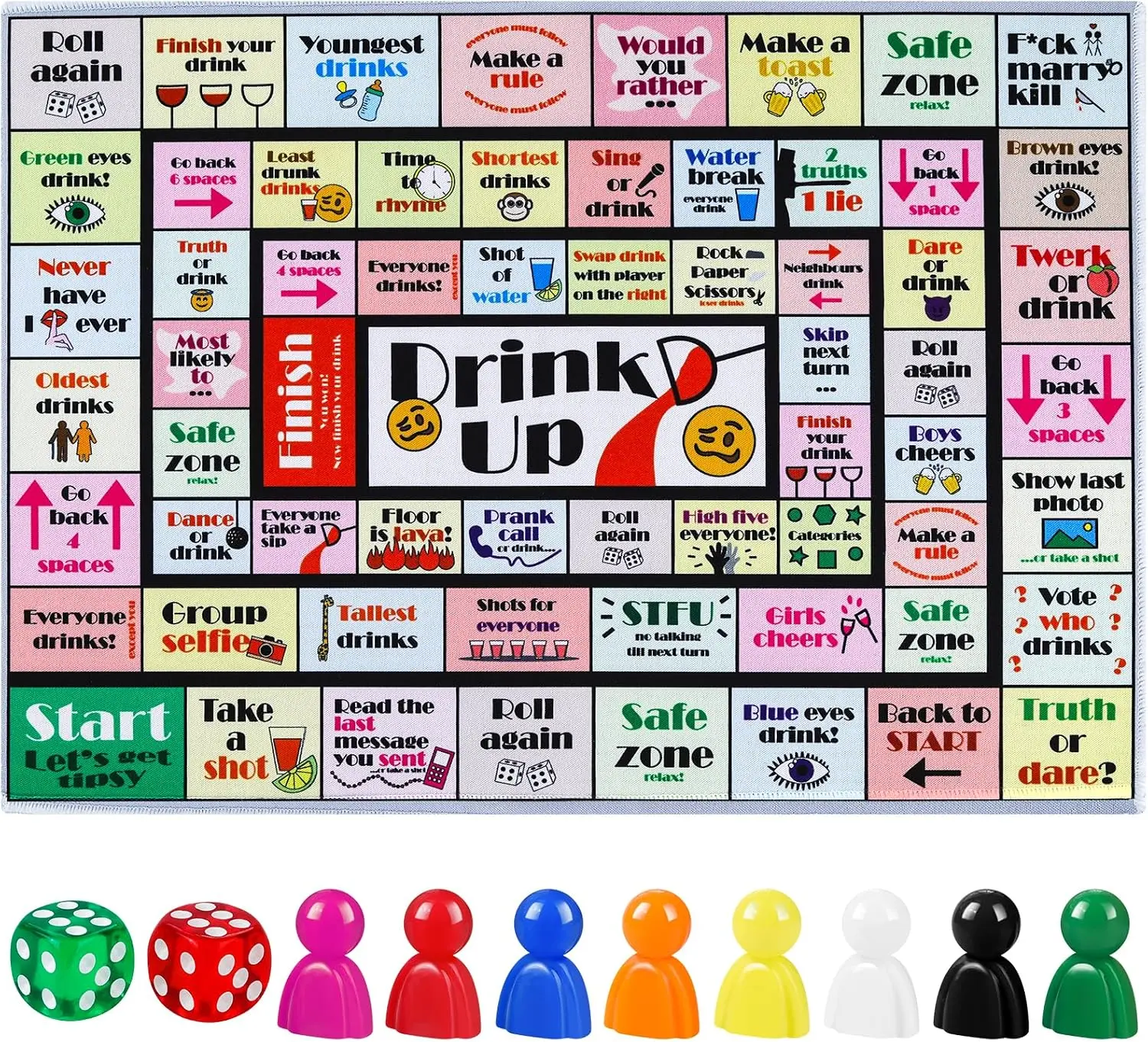 Interactive Party Board Game with Rubber Play Mat | Fun Tabletop Game | 2-8 Players | Family Game Night | Birthday Party Game | Indoor Entertainment