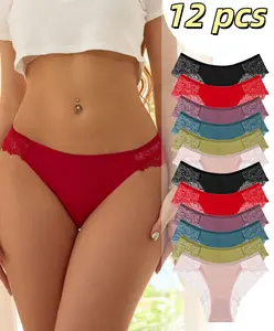 LL 6/12 Pieces Set M-XXL Lace Lingerie Briefs for Women Simple Design Perfect Gift for Her Birthday Sister's Birthday Girlfriend's Birthday Soft Underwear Panties Bridal Basic Minimalist Womenswear Basic Minimalist Womenswear Bridal Print