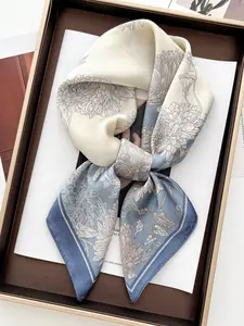 Women's Spring Summer Floral Print Scarf, Imitation Silk 70cm Square Shawl, Neck Warmer, Multi-Functional Daily Use