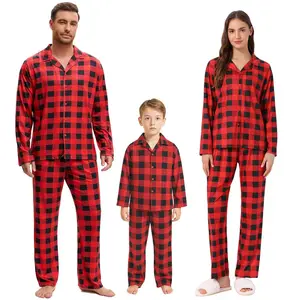 INSPIRE CHIC Men's Sleepwear Long Sleeve Button Down Plaid Family Pajamas Set Medium Men's Red