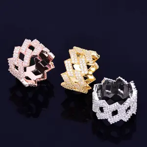 [ICE HUE]18K Gold Vacuum Plated Copper with 5A+ Sri Lanka Zircon Diamond-shaped Cuban Ring Miami Italy Mexico & Micro Inspired for Women & Men Luxury Jewelry,Daily Wear,Casual Fashion,Gift Idea,,Classic,Hip Hop,Simple,Sporty Style