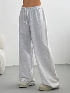 Solid High-Waisted Straight Leg Pants, Simple Sporty Sweatpants, All-Season Versatile Elastic Waist Long Pants, Tie-Belt Wide-Leg Casual Pants, High Rise Sweatpants