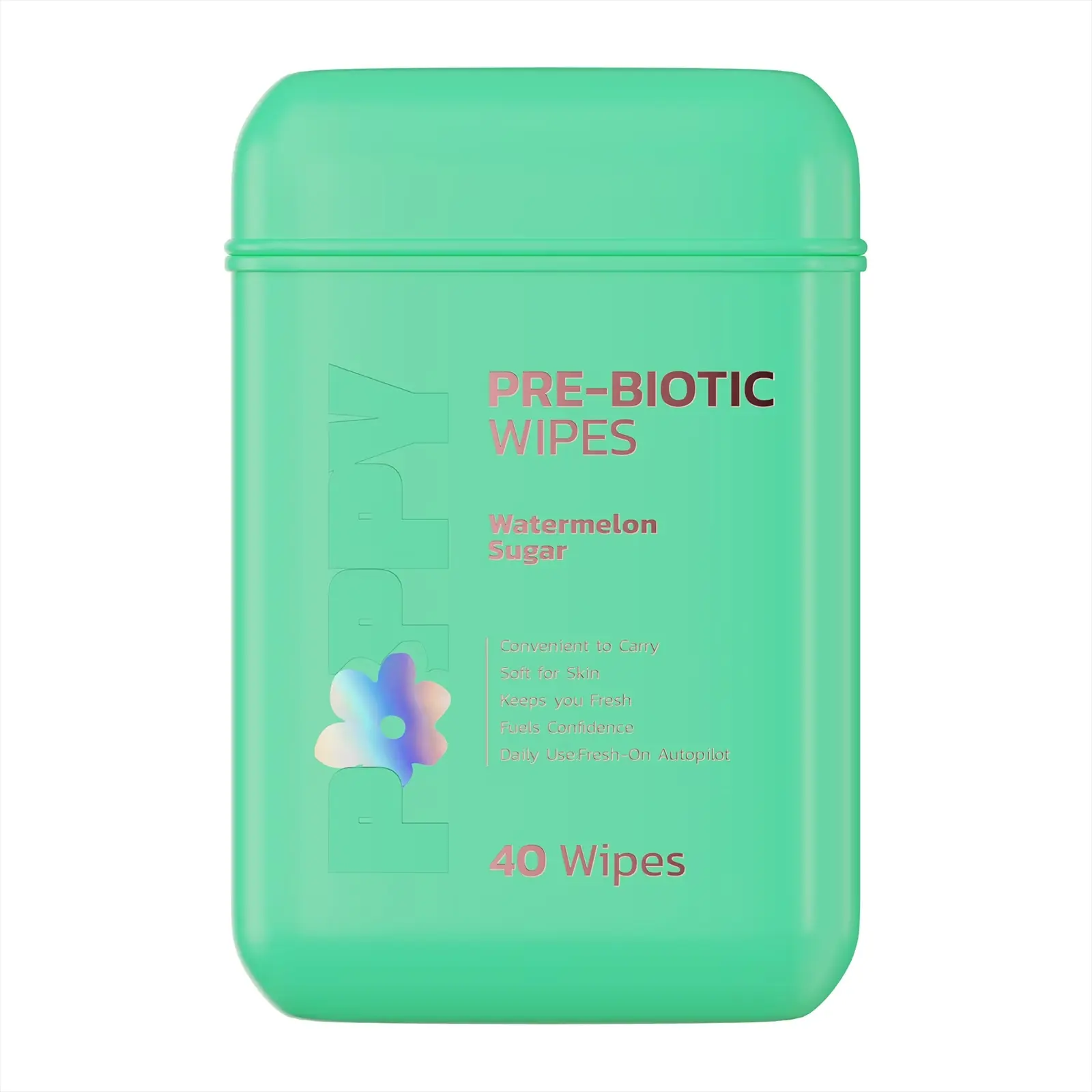 Poppy Pre-Biotic Feminine Hypoallergenic Wipes for Women, Personal Care To-Go Wipes, Watermelon Sugar Scent, 40 Count