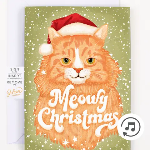 Joker Greeting Endless Meowy Christmas Card, Holiday Hostess Gift for White Elephant Gift Exchanges, with Hidden Glitter & Musical Prank Feature