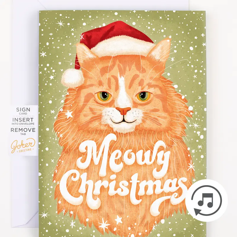 Joker Greeting Endless Meowy Christmas Card, Holiday Hostess Gift for White Elephant Gift Exchanges, with Hidden Glitter & Musical Prank Feature