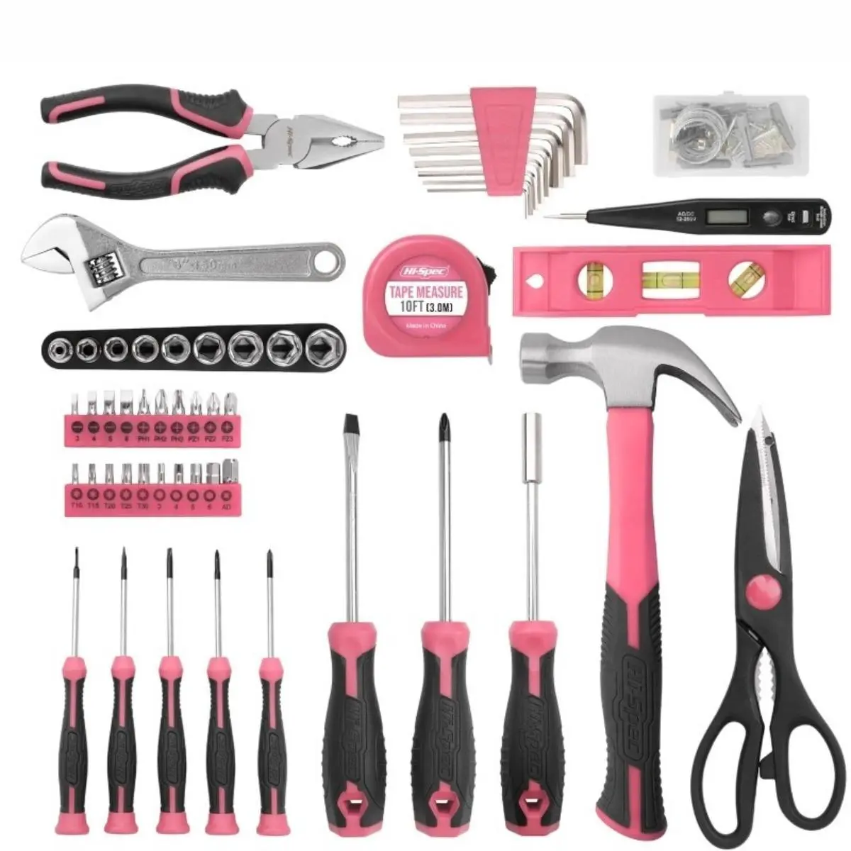 ‌Women's DIY Tool Kit with 54pcs Pink Hand Tools Complete Repair Set for Household Office Easy To Use Portable Toolbox Case‌ Socket Wrench Set Screwdriver Bits Set