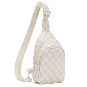 Checkered Checkerboard Sling Bag Stylish Lightweight Crossbody Bag with Waterproof Nylon Headphone Hole and Adjustable Strap for Women & Men