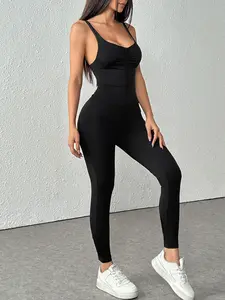 Women's Sleeveless Black Jumpsuit Summer  Womenswear Sexy Backless Sports and Fitness Rompers Solid Fashion Zippers Cardigan Bodysuit Women Casual