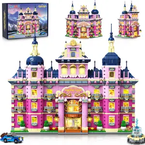 INSOON Pink Estate House Building Set with Lights, 3 Style Pinkspire Construction Model with Car Fountain, 1815 PCS Friends Villa Castle Building Block Kit Home Decor, Gift for Adults Boys Girls 8-12+