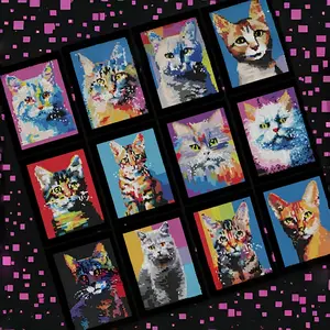 Digital Coloring Book Pixel Cat Theme 50 Unique Patterns, Pixel Art Handwriting Notebook, Creative Drawing Journal for Kids & Adults