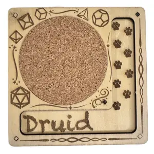 Druid Dice Coaster with Engraved Design and Cork Surface for D&D Gaming