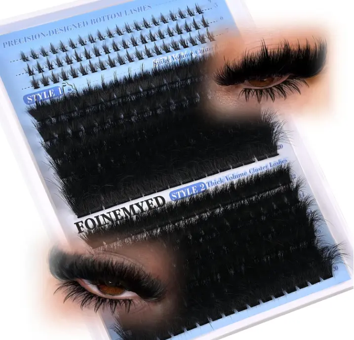 Manga Lash Clusters with Spikes and Bottom Lashes 2-in-1 Dual Styles: 200D Spiky & 200D Volume 252Pcs Cluster Eyelash Extensions 12-20mm Evil Look Individual Lashes DIY Lash Extension by FOINEMYED