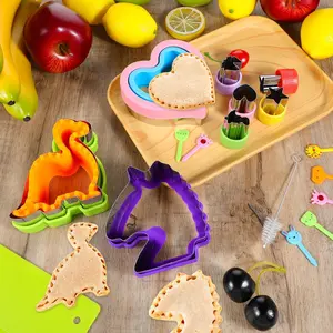24Pcs Sandwich Cutter and Sealer Set for Kids, Sandwich Maker Holiday Cookie Cutters Fruit Vegetable Food Cutter Shapes for Boy & Girls Bento Lunch Box w/Mickey Mouse Dinosaur Unicorn Heart