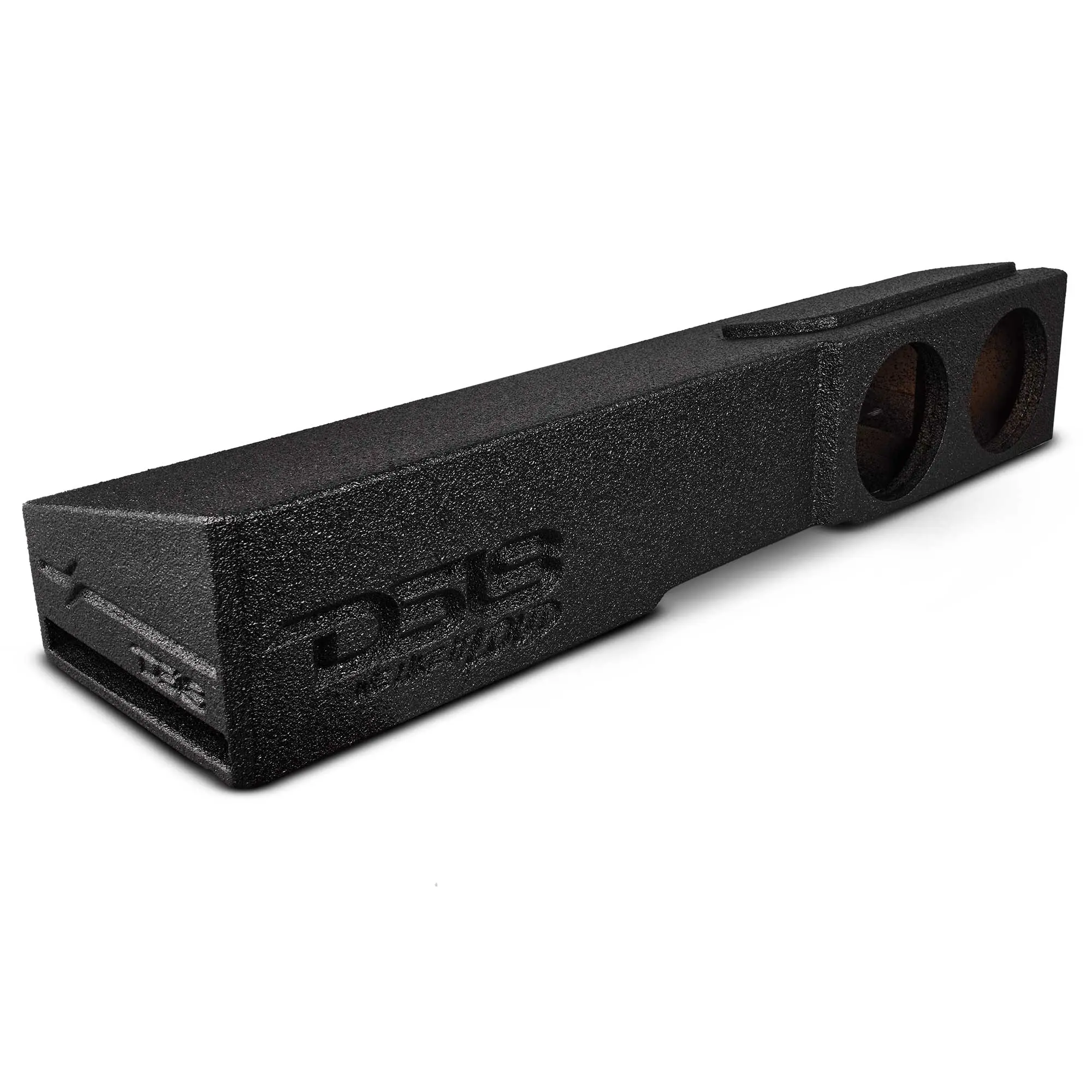 Subwoofer Enclosure for 2007-2026 Chevy/GMC and 2009-2026 Ford F-150/Super Duty Crew Cabs, Dual 8" Under Rear Seat Front-Fire Ported Box, Black Bed Liner Finish