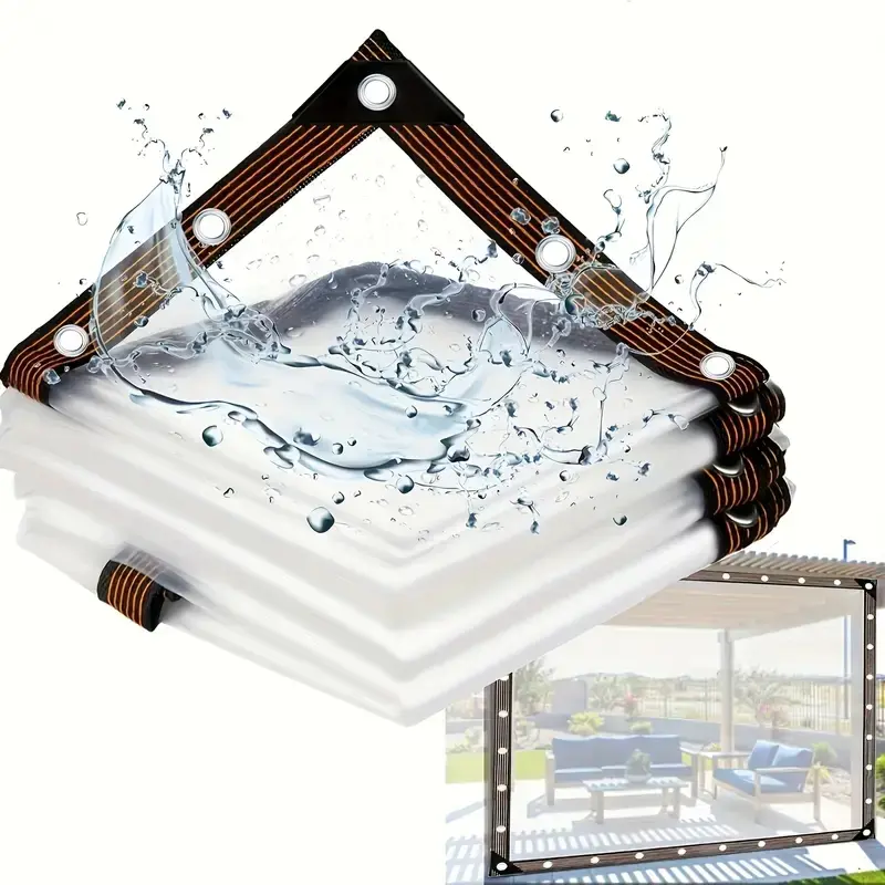 Transparent Vinyl Waterproof Fabric with Loops, Outdoor Garden Cover for Backyard Canopy, Porch Canopy Camping Patio Chicken Coop Plant Shelter Adjustable Canopy