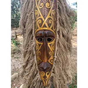 Tribal Primitive African Tiki Tattoo Art Mask with Hair 39”x 6”