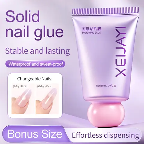 XEIJAYI 1pc 30ml TPO-Free & HEMA-Free Solid Form Manicure Nail Art Glue, Waterproof Seal, Sweat-Resistant Adhesive, Easy-Dispensing Gel for Press-On Nails, Professional Salon & Home DIY Chic Look Supplies