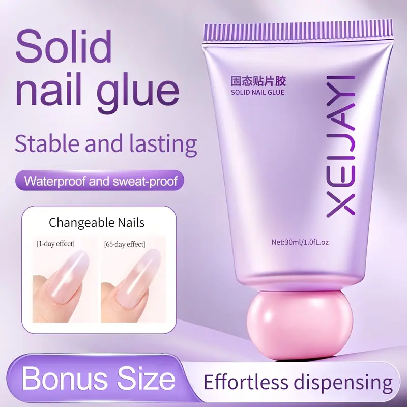 XEIJAYI 1pc 30ml TPO-Free & HEMA-Free Solid Form Manicure Nail Art Glue, Waterproof Seal, Sweat-Resistant Adhesive, Easy-Dispensing Gel for Press-On Nails, Professional Salon & Home DIY Chic Look Supplies
