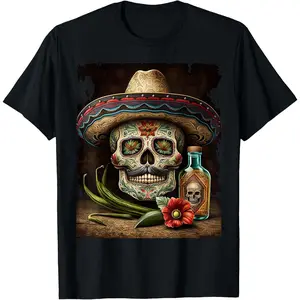 Mexican Sugar Skull Tequila Sombrero Cinco De Mayo Men Women T-Shirt