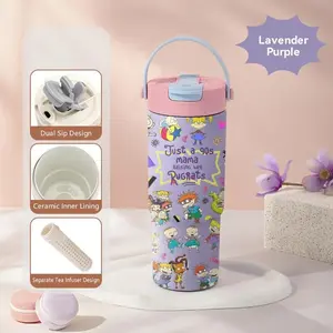 Mama And Me 90S R-Rugrats Vacuum Flasks New Upgrade Multi-Use Insulated Travel Mug – Ceramic Lined Tumbler with Tea Infuser, Hidden Straw & Non-Slip Base, Vacuum Cold Retention Coffee Water Bottle 700ml