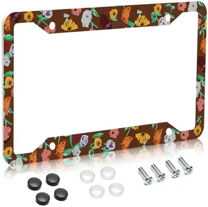 Flower car plate frame with Screws,Stainless Steel Car Accessories 12x6 Inch