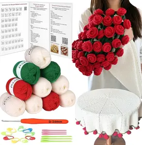 Rose Crochet Blanket Kit for Beginner,Crochet Flower Bouquet Blanket Kit with Enough Yarn&Tutorial,Crochet Blanket Kit for Adults