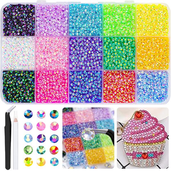 18000Pcs 15 Color 3mm Resin Jelly Rhinestones for Crafting Bedazzling, Multicolor 3mm Flatback Gems for Crafts Clothing Clothes Tumblers Shoes Nails, Flat Back Mixed Color Bulk Bedazzler Kit Jewels with Gifted Tool, jselly resin rhinestones