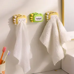 Cute Crocodile Towel Holder, No-Drill Wall-Mounted Towel Clip, Bathroom Face Cloth Organizer, Self-Adhesive Towel Hook