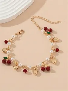 Fashion Cherry Heart Design Beaded Bracelet, Trendy Versatile Jewelry, Perfect for Parties and Daily Wear, Beautiful Birthday Gift