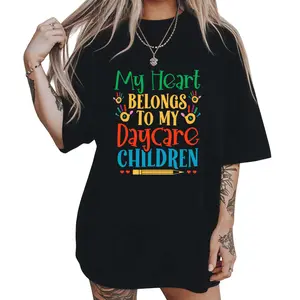 Soft 180g Short-Sleeve Tee with Heartfelt Nursery School Children Graphic for Women