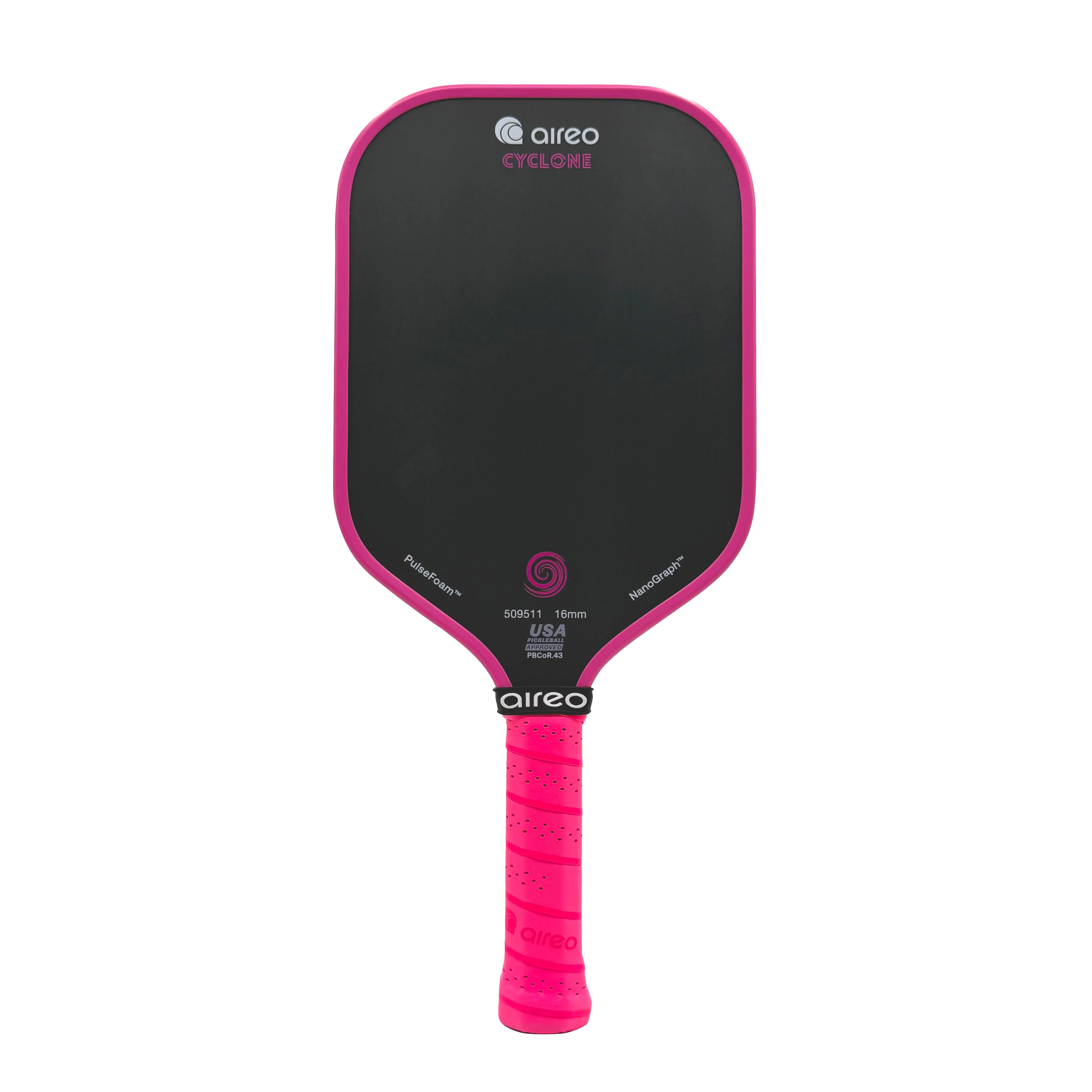 Hot Pink USAP PBCoR .43 certified AIREO Cyclone 16mm Pickleball Paddle – NanoGraph Grit Surface with PulseFoam™ Power Core for Pro-Level Performance