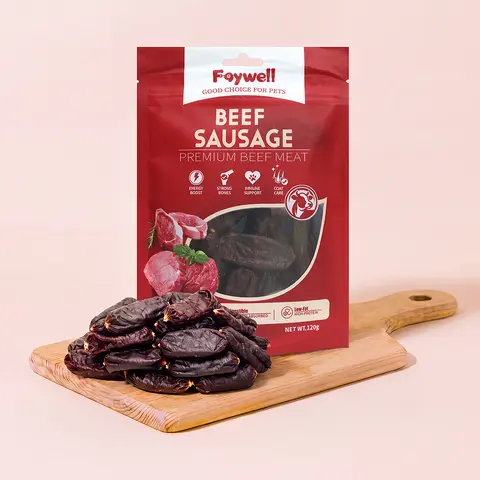 #FW028 - Faywell Beefy Jerky Dog Training Treats, Sausage of Beef, Collagen and High Protein, Grain Free, 120g