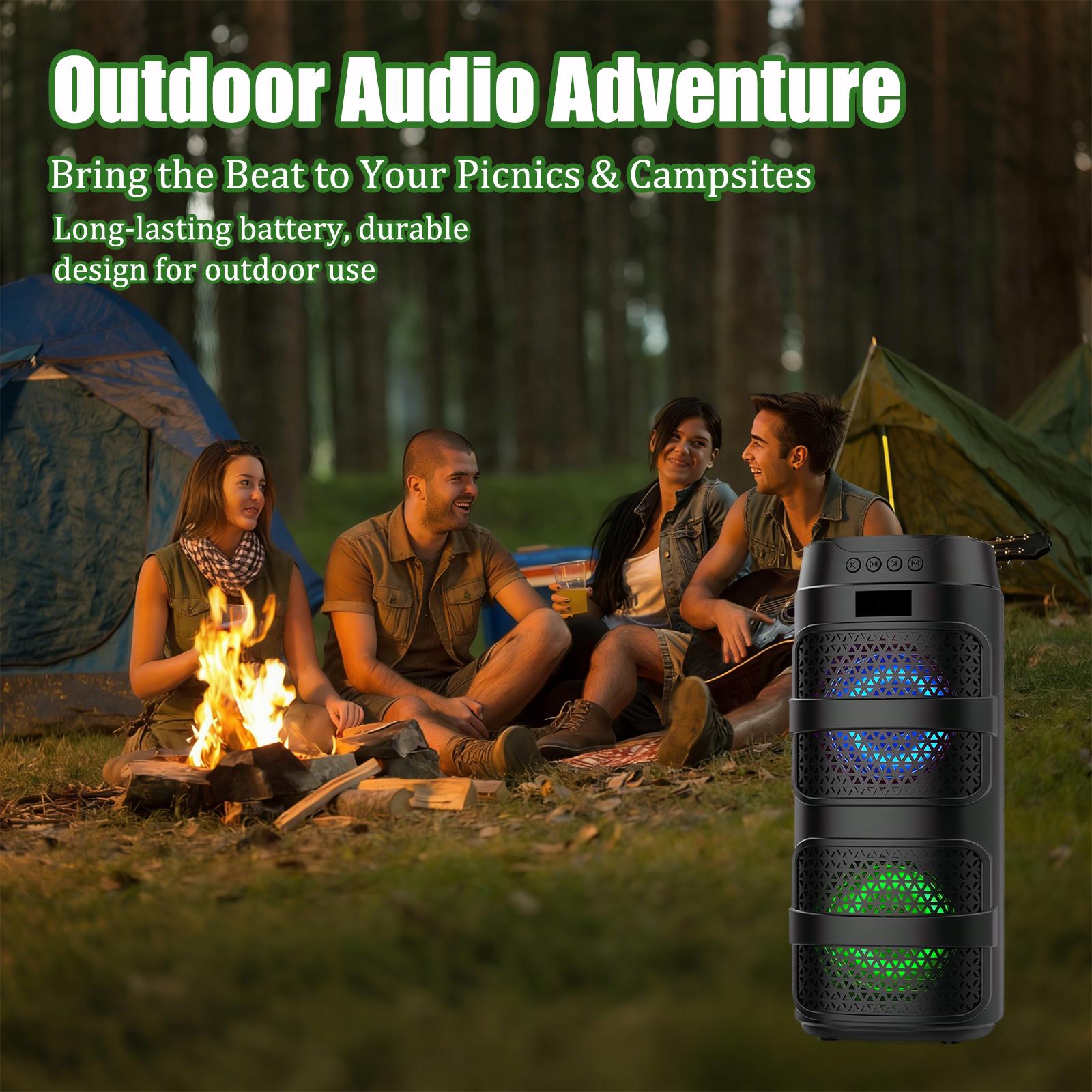 Portable Wireless Party Speaker with Subwoofer, Long-Lasting Battery, Neon LED Lights, Outdoor/Indoor Big Support TF Card MP3 Player Party for Home Camping Phone Computer PC