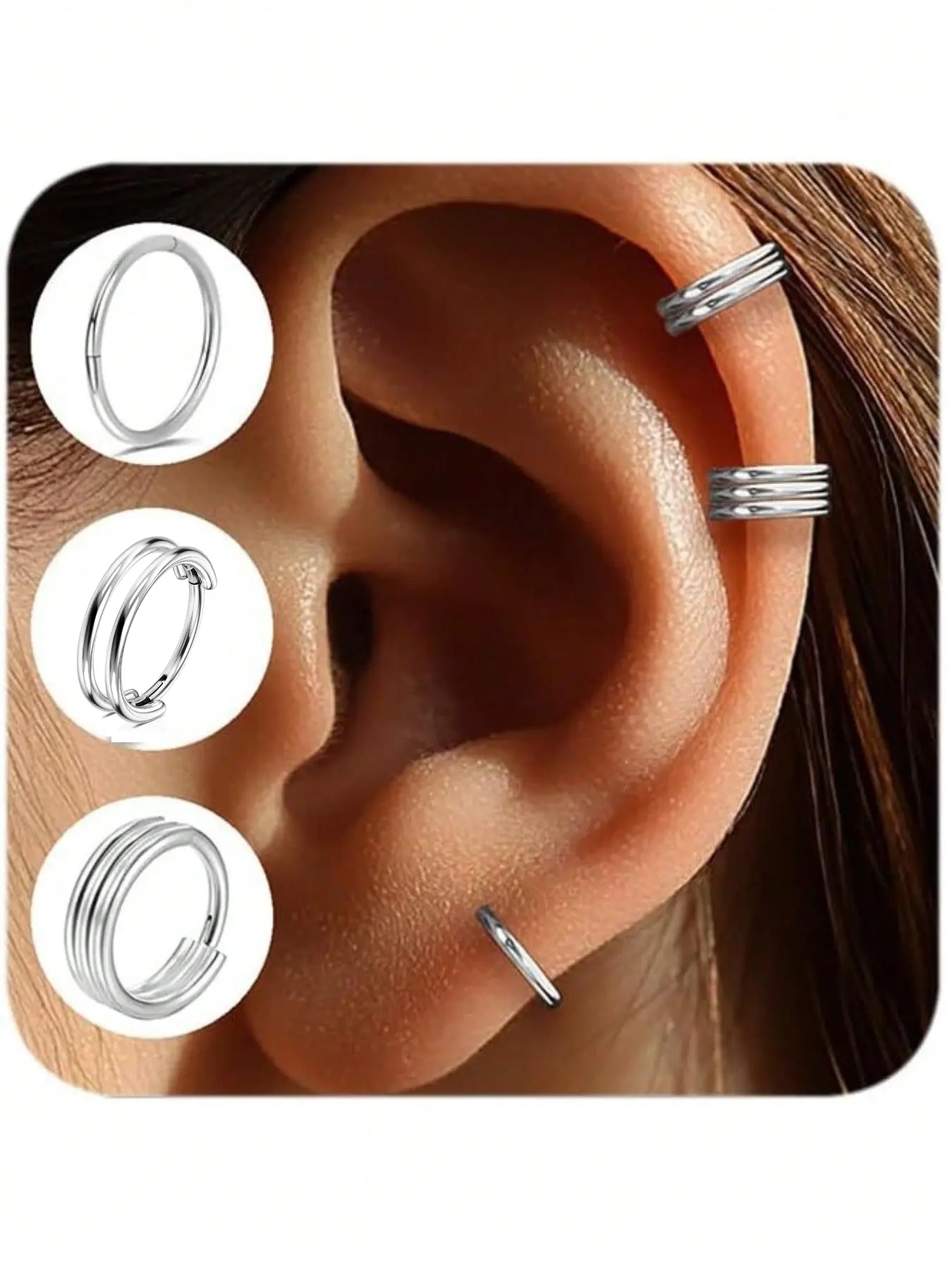 1 Pcs 16Gauge Cartilage Earrings For Women Men Double/Triple Hoop Conch Helix Rook Tragus Daith Labret Piercing Jewelry Stainless Steel 8mm 10mm Septum Rings Hypoallergenic Lip Rings