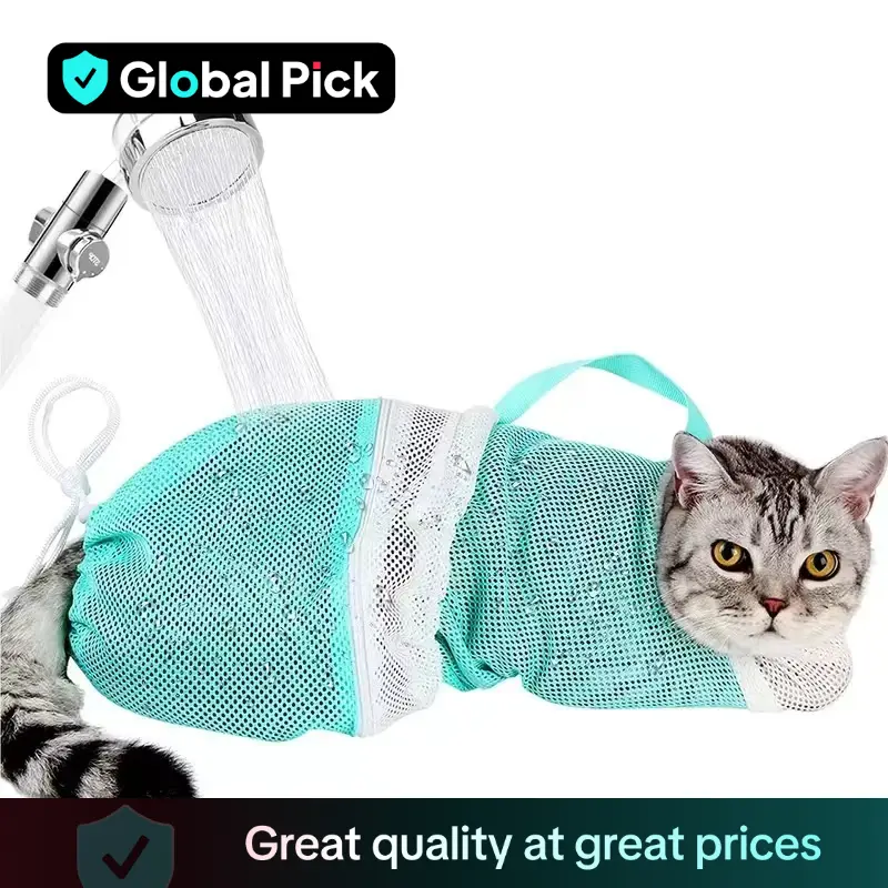 Cat Bath Mesh Bag, Portable Mesh Shower Bag, Adjustable Drawstring Design Travel Bathing Bag For Cats