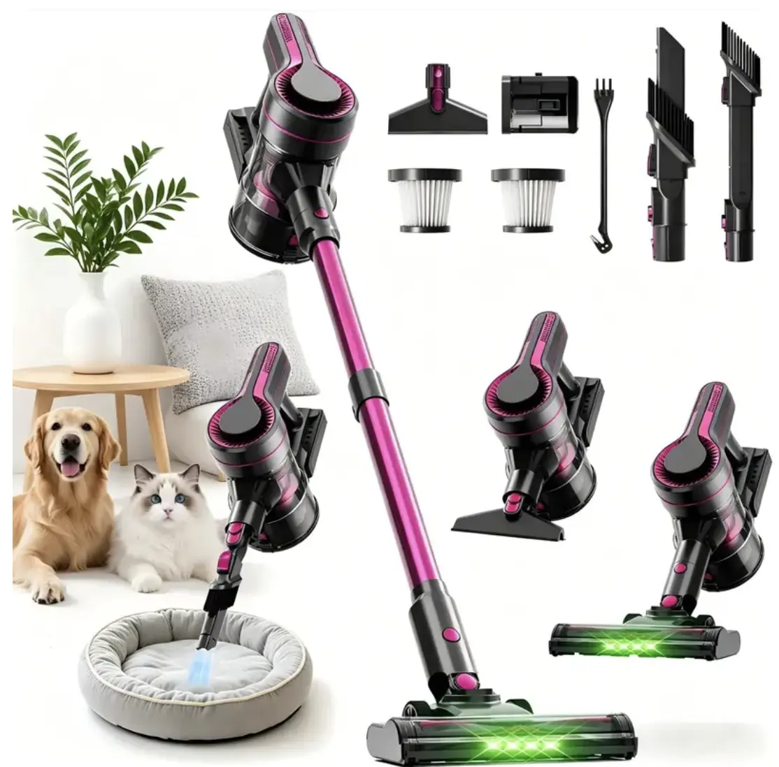 Cordless Vacuum Cleaner for Home, Self-Standing,Powerful Suction Anti-Tangle Long&Pet Hair, Easily Picks Up Hard/Soft Debris Hardwood Floors,Tile,Carpet for All Surfaces