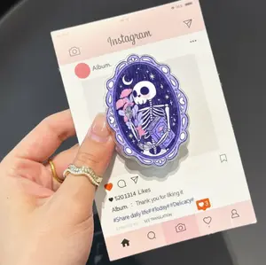 Gothic Skeleton Reading Book Phone Grip Purple Celestial Skull Aesthetic Grip Stand, Spooky Cute Phone Holder, Witchy Gift for Book Lovers