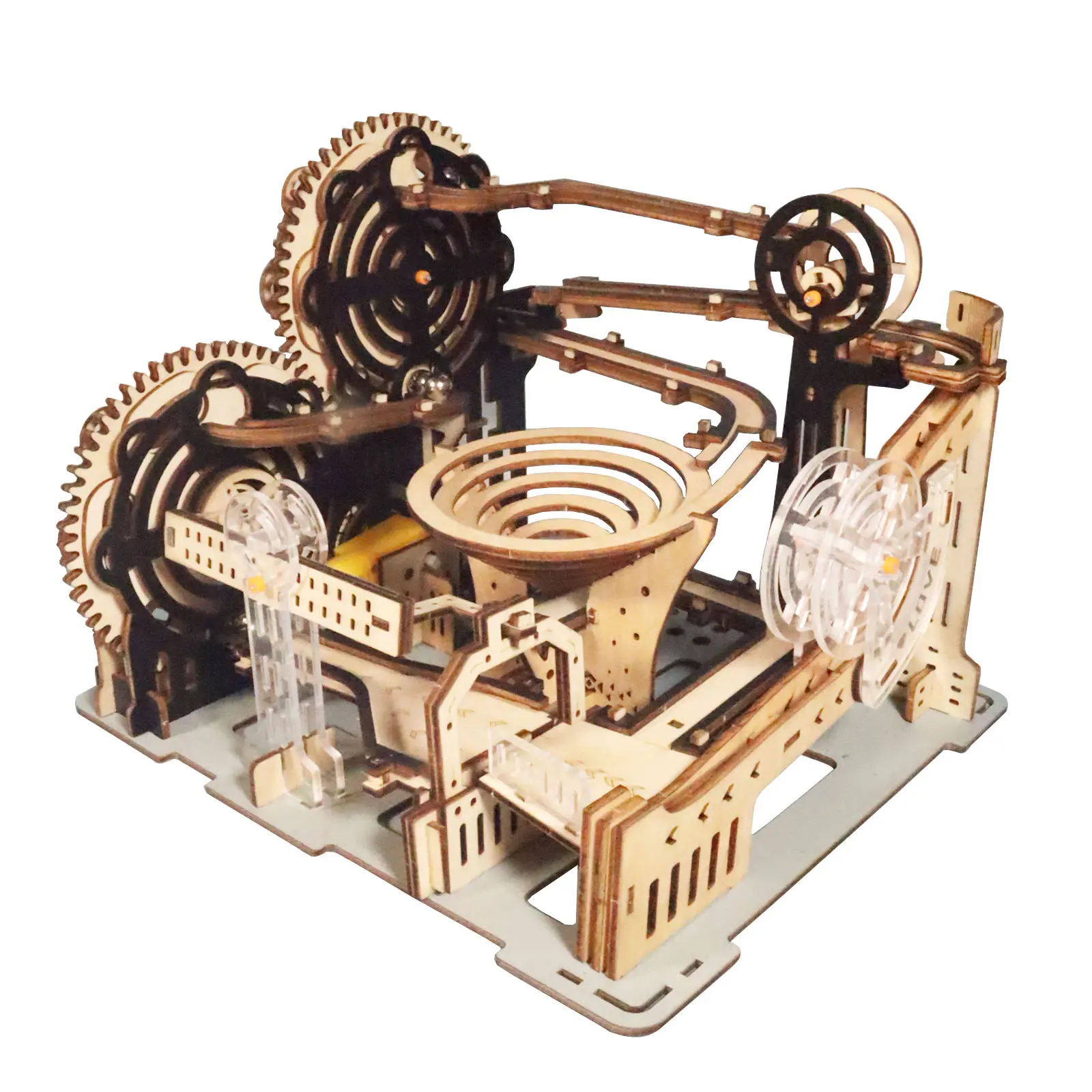 Electric Marble Run Mechanical Building Model Kit 3D Wooden Puzzle  track with lights Brain Teaser Puzzle DIY handmade Christmas Gift, Diy Construction Puzzle, Wood Puzzles