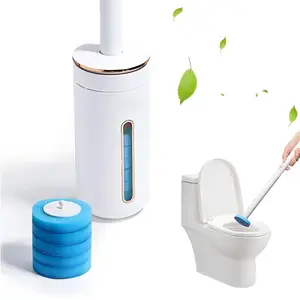 Toilet Brush Holder Set, Toilet Brush and Stand, Self-Closing Lid Toilet Brush Holder and Long Handle Ventilated Toilet Brush Kit