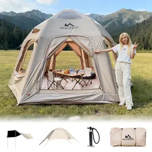 SENLEETO 6-8 Person Inflatable Tent, 161Sq Ft Large Blow Up Cabin House with Stove Jack & Pump, 4-Season Waterproof Glamping Hot Tent Family Tents Portable Outdoor Equipment
