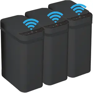 3 PACK - Bathroom Trash Can with Lid - 2.5 Gallon Automatic Trash Cans Touchless - Bedroom, Office - Small  Garbage Can - Electric, Narrow - Motion Sensor Trash can Bathroom ( Matte Black )