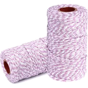 Cotton Twine String Bakers Rope: 2 Roll Twines for Crafts Gift Wrapping - 656 Feet Light Purple White Twine for Kitchen Cooking