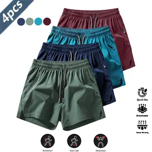 Men's 4-Strand Leisure Shorts, Anti-Wrinkle Polyester Blend, Loose Fit, Drawstring Waist, Solid Color, Minimalist Design, Smooth Texture, Gym Exercise Activewear for Outdoor Activities and Everyday Wear