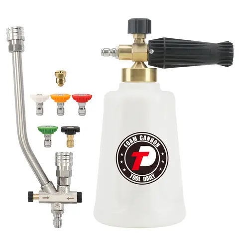 Tool Daily Pressure Washer Foam Cannon Car Wash Sprayer - Double Tip Attachment, Dual Lance Extra-Wide Neck Soap Cannon, 5 Nozzles, 1/4" Quick Connect Kit, 3600 PSI Max for Roofs, Driveway & Floor Cleaning【DealsForYouDays】